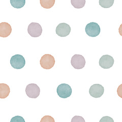 Watercolor seamless pattern with pastel color dots, blobs,circles, bubbles, dotted. Perfect for card, fabric, tags, invitation, printing, wrapping.