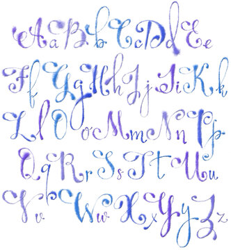 PNG Cursive Alphabet in Blue Snow Texture. Great for Winter Holiday Print, Decoration, and Advertisement Design.