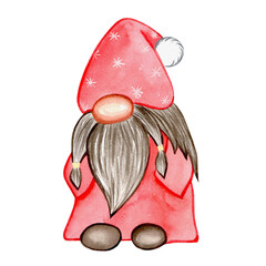 Christmas gnome watercolor illustration