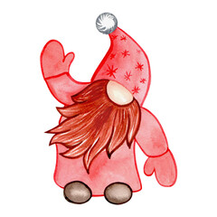 Christmas gnome watercolor illustration