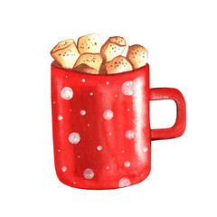 Christmas hot cocoa watercolor illustration