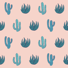 Obraz premium colorful seamless pattern with doodle cactuses 