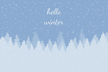 winter scenery with wood silhouettes and snowflake