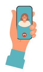 Call to a subscriber using a smartphone. Communication with the help of modern technologies. Flat style. Vector