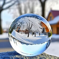 Snow Scene Transparent Crystal Glass Ball | Created Using Midjourney and Photoshop