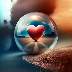 Heart Inside Transparent Crystal Glass Ball | Created Using Midjourney and Photoshop