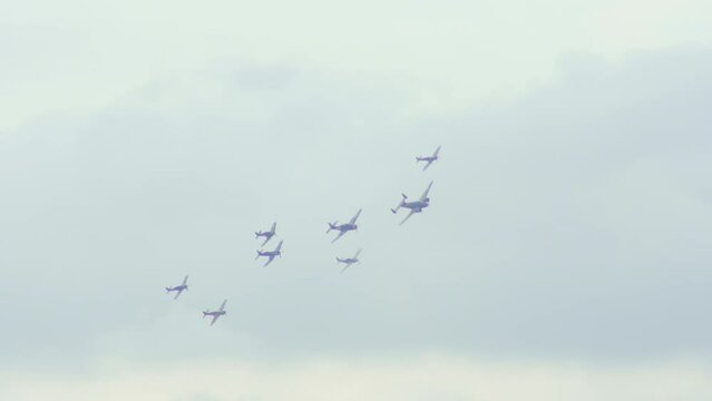 Armada of WW2 planes fly in formation