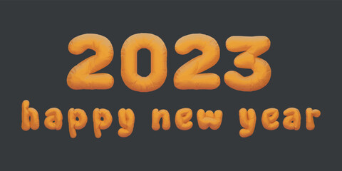 2023 happy new year lowercase. golden inflatable Helium foil numbers bread balloons style.vector illustration eps10