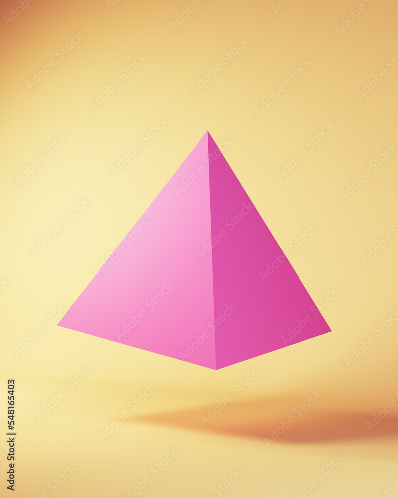 Poster pink pyramid polyhedron geometric shape structure apex point geometry simple triangles floating mid-