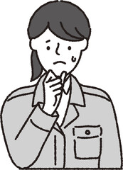 作業着姿の女性_悩む