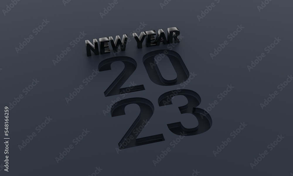 Poster 3d render top view new year 2023 on 3d rendering