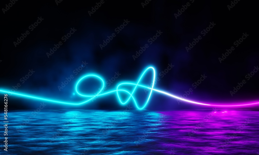 Aufkleber abstract 3d rendering neon light on dark background