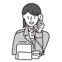 作業着姿の女性_電話