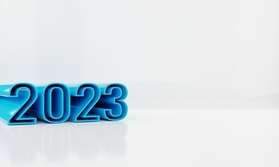 minimal 3d render 2023 with blue color on white background