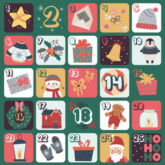 Advent calendar with cute stuff,  Xmas numbers 