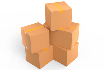 Cardboard box or carton on white background, carrying parcel and online shopping