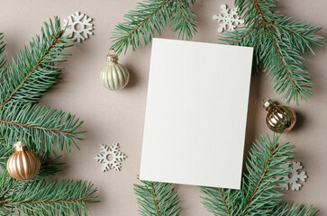 Fototapeta na wymiar Christmas or New Year greeting card mockup with copy space