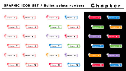 チャプター 見出し 箇条書きアイコン セット（Chapter 1〜12）／カラーバリエーション