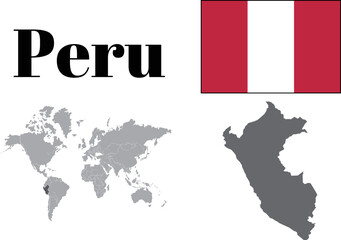 ペルー　国旗/地図/領土 - obrazy, fototapety, plakaty