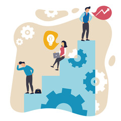 Vector illustration. Art design with employees, businessmen in working process. Concept of business, career development, partnership, problem solving, innovative business approach, brainstorming