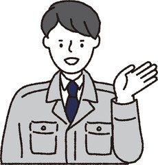 作業着姿の男性_こちら