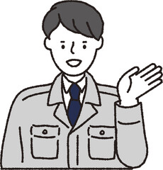 作業着姿の男性_こちら