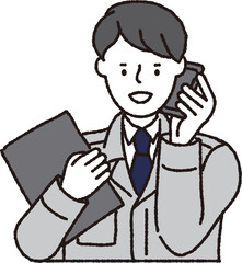作業着姿の男性_スマホ