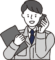 作業着姿の男性_スマホ