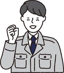 作業着姿の男性_ガッツポーズ