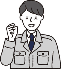 作業着姿の男性_ガッツポーズ