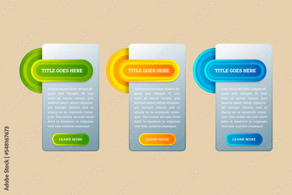 Poster an infographic template with 3 steps and an image of three rectangles. place for text vector illustr