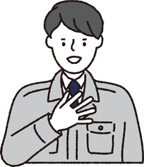 作業着姿の男性_おまかせください