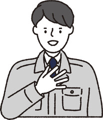 作業着姿の男性_おまかせください