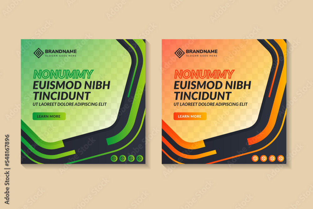 Poster a collection of minimal editable square banner templates. with a hexagon shaped photo frame. suitabl