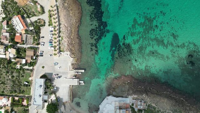 Aerial view in Custonaci. Flying a drone over the Mediterranean coast. Sicily. Italy
