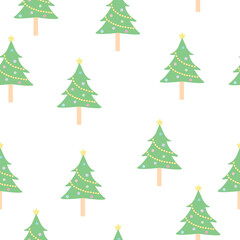 The Christmas Tree was Decorated with Ball Lights and Starlight-Isolated On White Background-Seamless