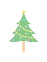 The Christmas Tree was Decorated with Ball Lights and Starlight-Isolated On White Background-Pastel Color.