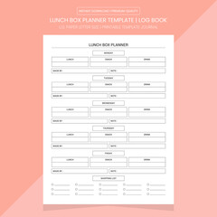Lunch Box Planner Template | Lunch Box Diary Journal | Diary Journal Notebook Printable Template