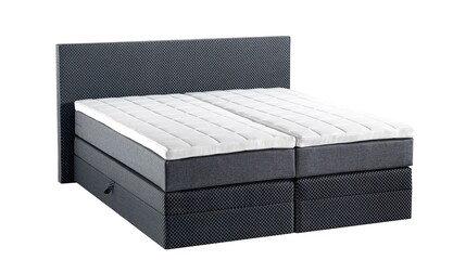 Bed base gray color , bed base has storage place. 
Gray headboard. Sleep products. Gray Boxspring.