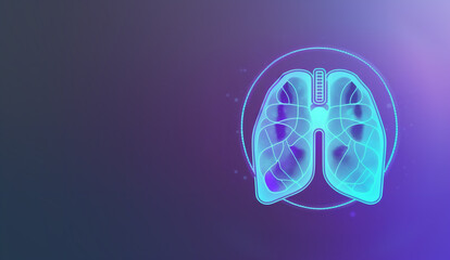 Lung holographic icon, lung disease diagnostic concept for lung cancer, pneumonia, viral infections  3d rendering 