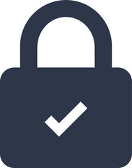 Padlock icon with check mark symbol. Security lock sign.