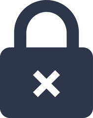 Padlock icon with cross mark symbol. Security lock sign.