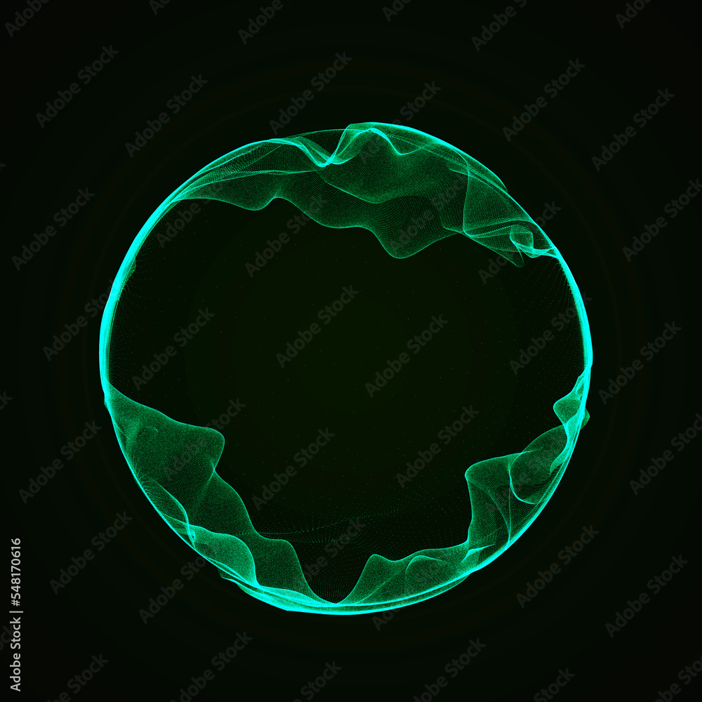 Poster spherical equalizer for music. round sound wave of particles. musical abstract creative element. 3d 