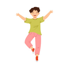 Jumping Boy Feeling Happiness and Excitement Having Fun Vector Illustration