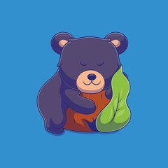 cute sleeping black bear illustration suitable for mascot sticker and t-shirt design