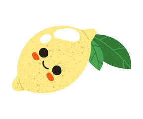 Yellow Lemon with Cute Smiling Face as Ketogenic Diet Food Vector Illustration