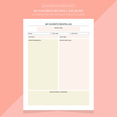 My Favorite Recipes Log | Recipes Diary Journal | Notebook Printable Template