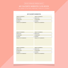 My Favorite Websites Log Book | Websites Information Tracker | Notebook Printable Template