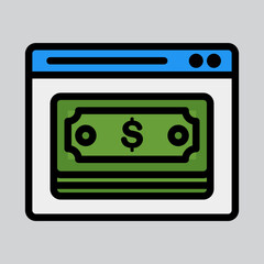 Online payment icon in filled line style about browser, use for website mobile app presentation