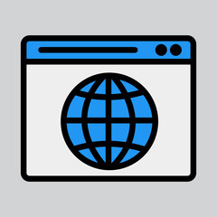 Website icon in filled line style about browser, use for website mobile app presentation